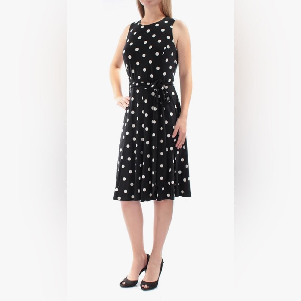 Lauren Ralph Lauren Navy Polka Dot Sleeveless Dress Size 12 Preppy Quiet Luxury
